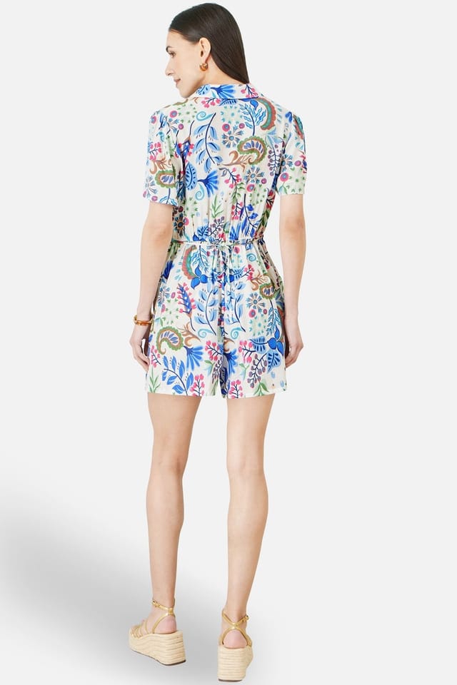 Yumi Yumi Women's Multicolour Paisley Retro Print Playsuit in Natural White - 3