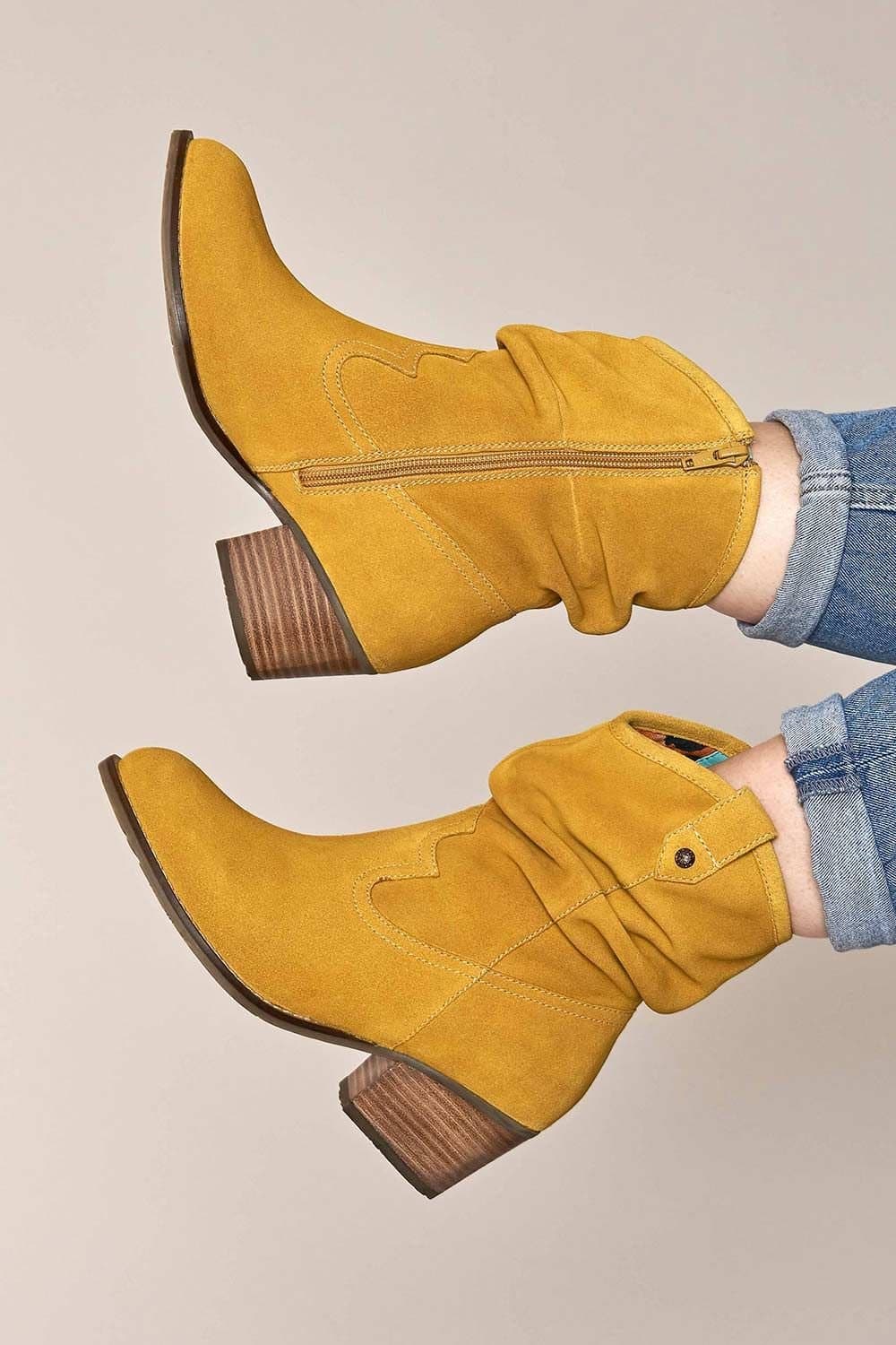 Moshulu Moshulu Women's 'Erica' Block Heel Western Boots In Yellow