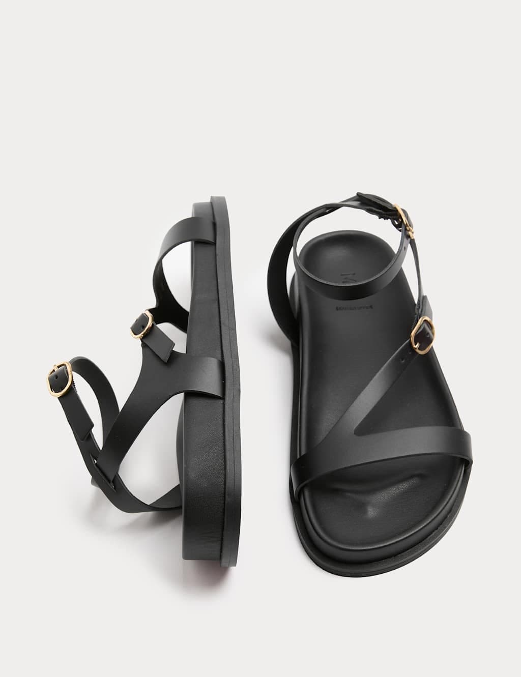 Marks & Spencer M&S Leather Buckle Ankle Strap Flat Sandals Black