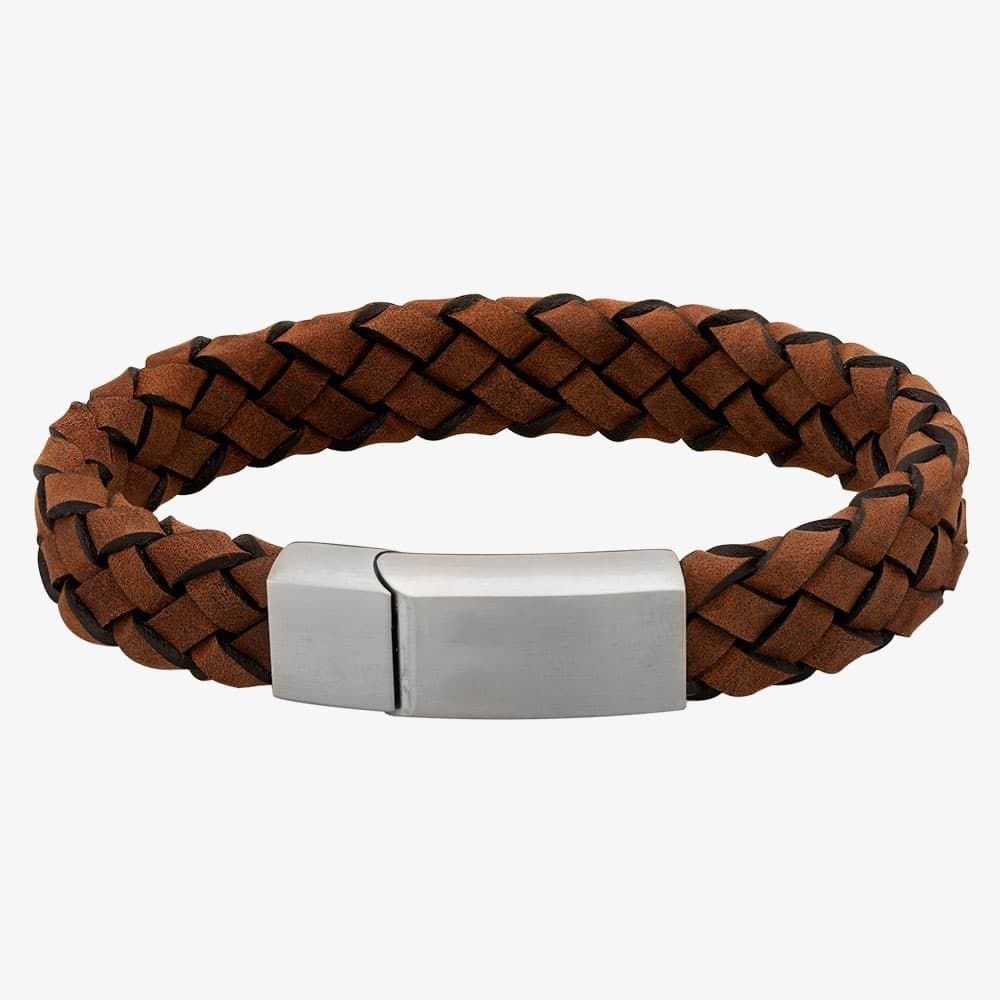 Bourne and Wilde Bourne and Wilde Men's Thick Brown Leather Plaited Bracelet OSB-1360SBN