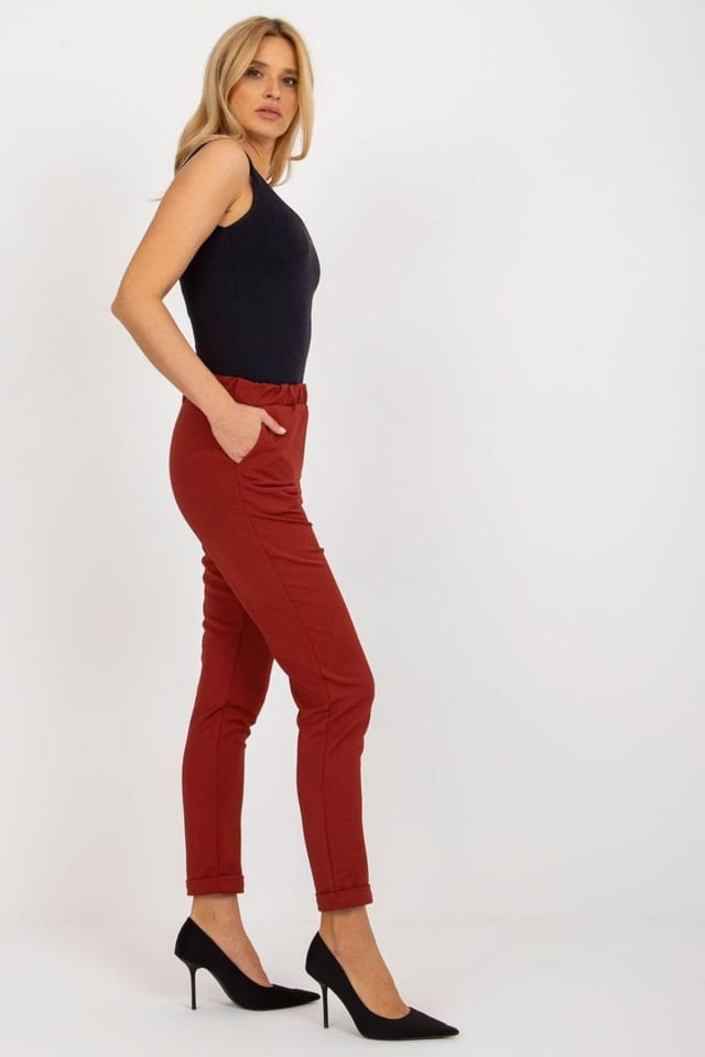 Love Lace Love Lace Women's Elastic Waist Slip Pocket Pants in Red - 2