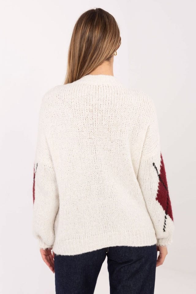 Love Lace Love Lace Women's Geometric Puff Sleeve Round Neck Sweater in Off-White - 2