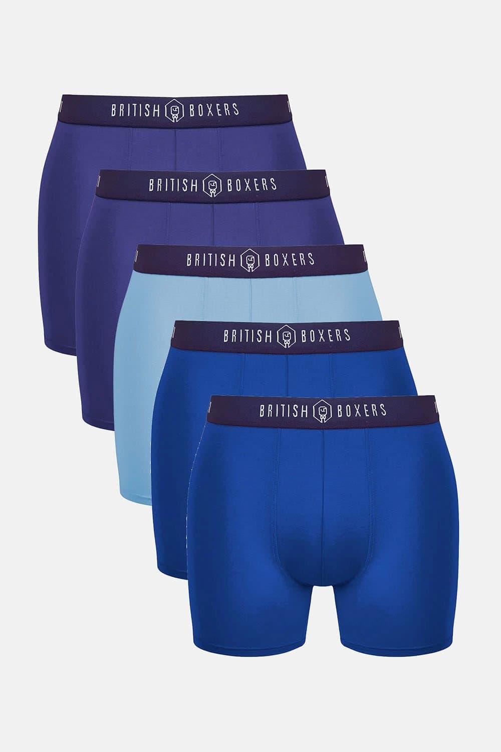 British Boxers British Boxers Men's Pack of Five "Steel Blues" Stretch Trunks in Dark Blue
