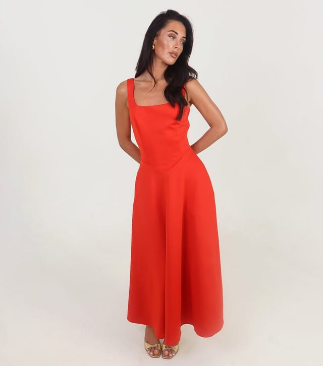 AX Paris Women's Bright Orange Square Neck Midi Dress AX Paris New Look - 2