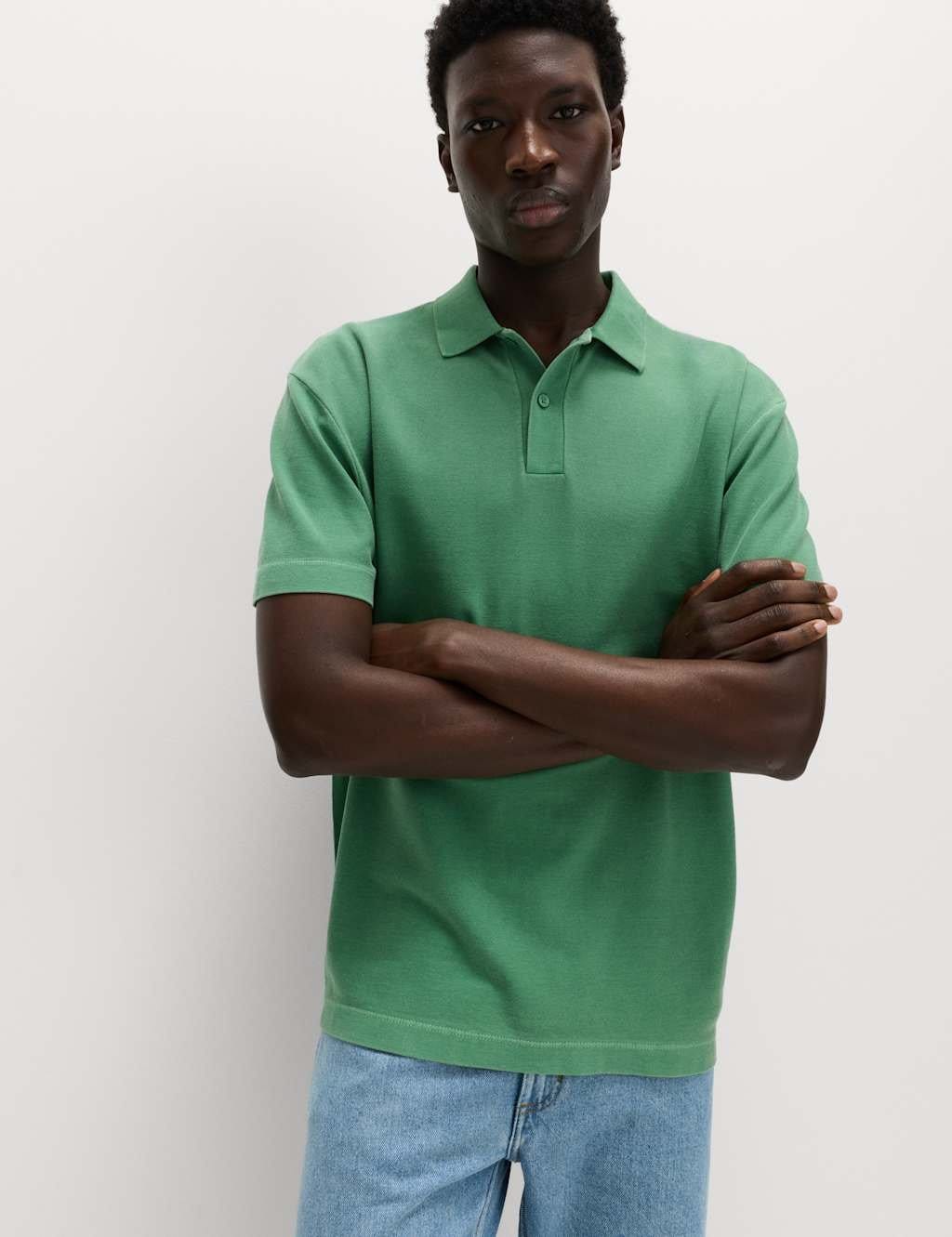 M&S Pure Cotton Garment Dyed Polo Shirt Emerald