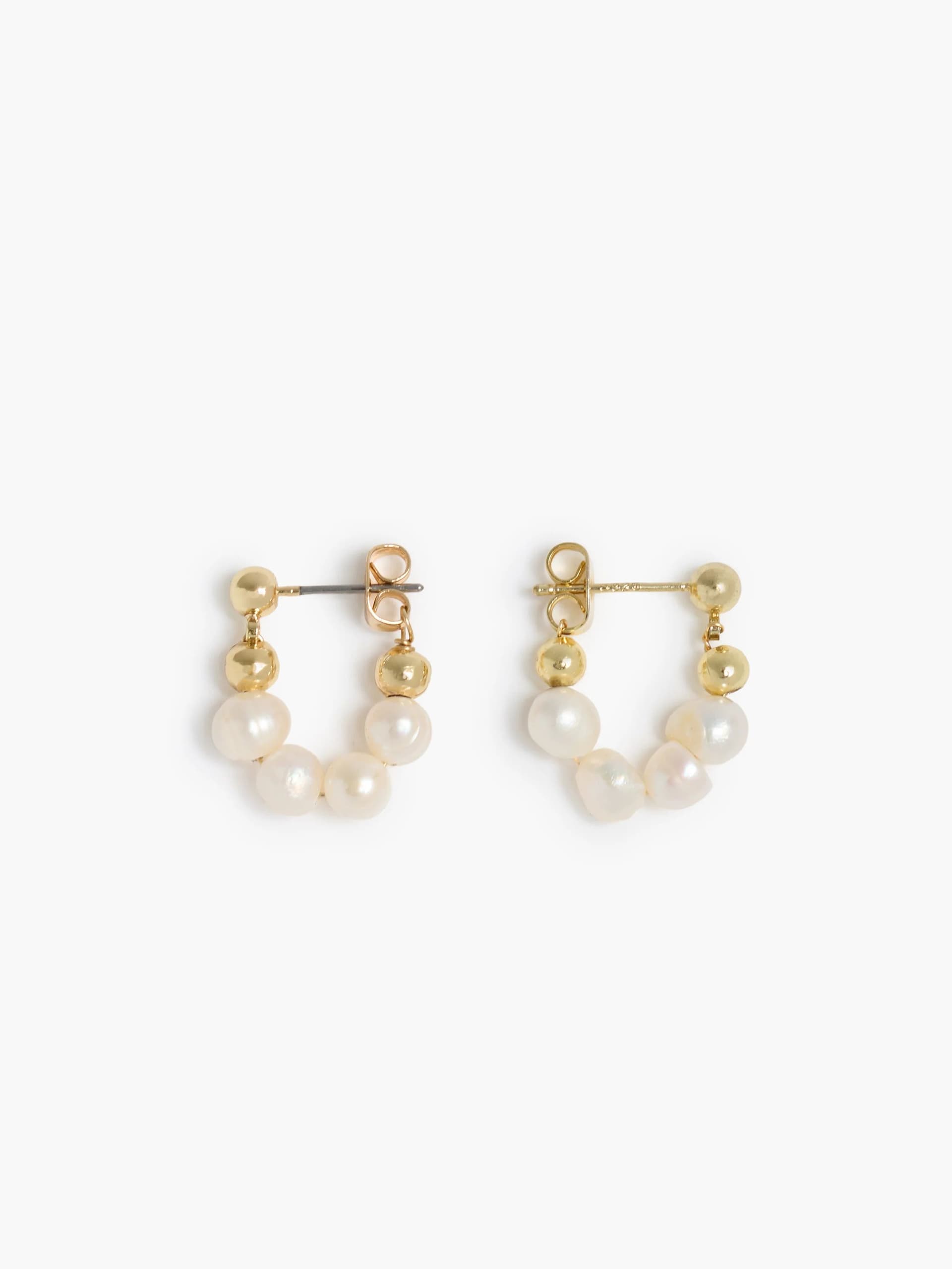 French Connection Mixed Bead Pearl Hoop Earrings Warm Gold