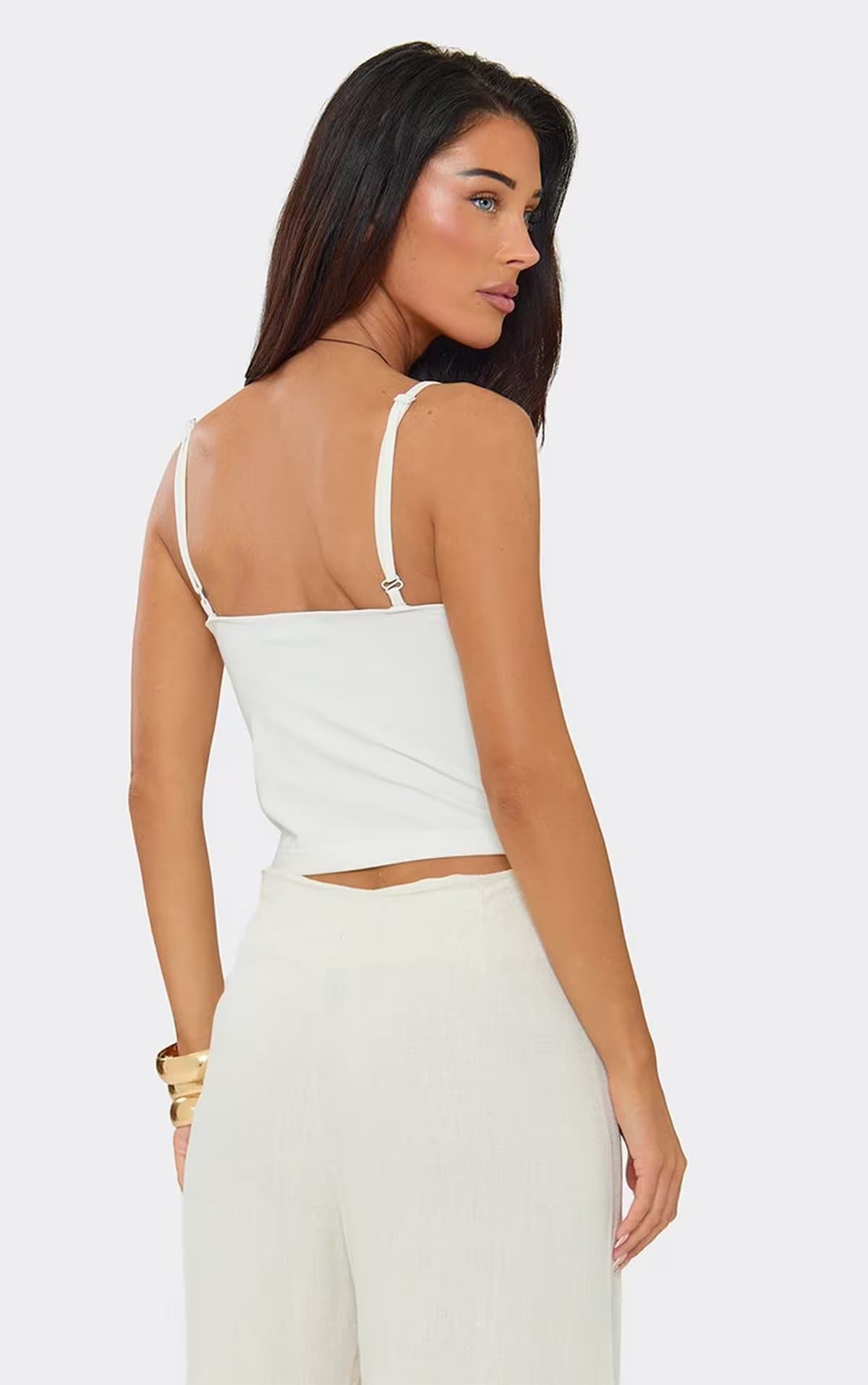 EGO Strappy Fitted Cami Top In White, Women's Size UK 6