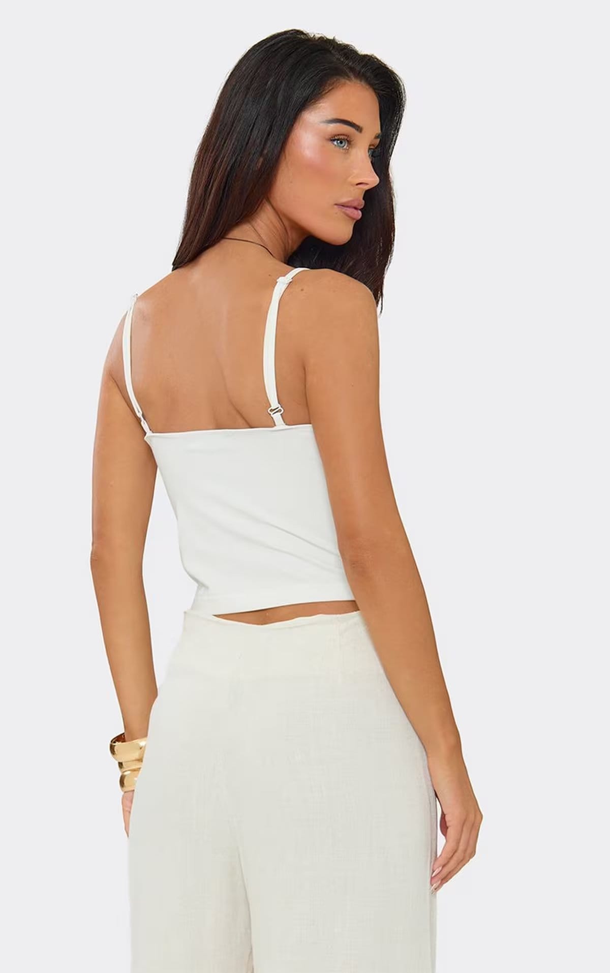 EGO Strappy Fitted Cami Top In White, Women's Size UK 6 - 1