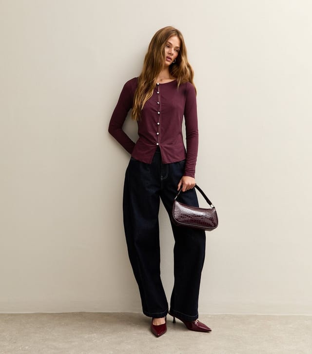 New Look Women's Burgundy Button Through Long Sleeve Top New Look - 3