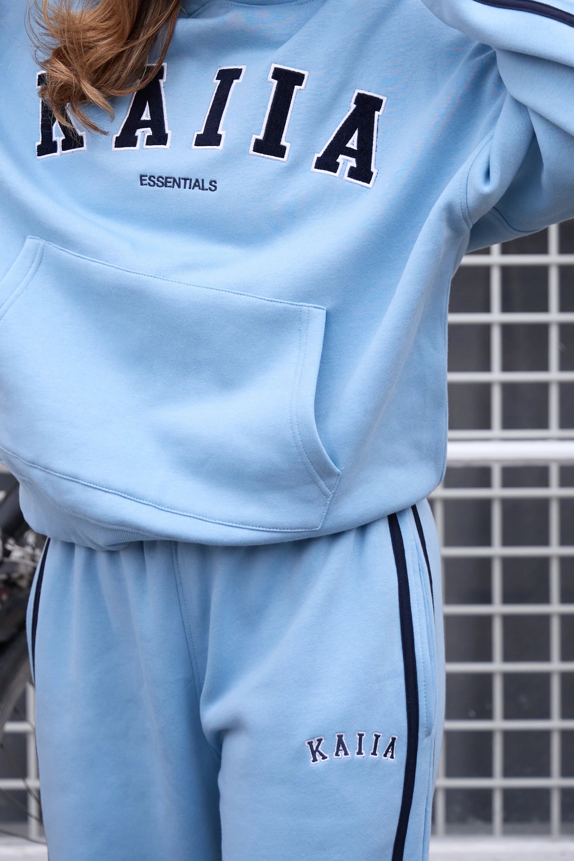 Kaiia Kaiia Slogan Side Stripe Wide Leg Joggers Baby Blue & Navy - 2