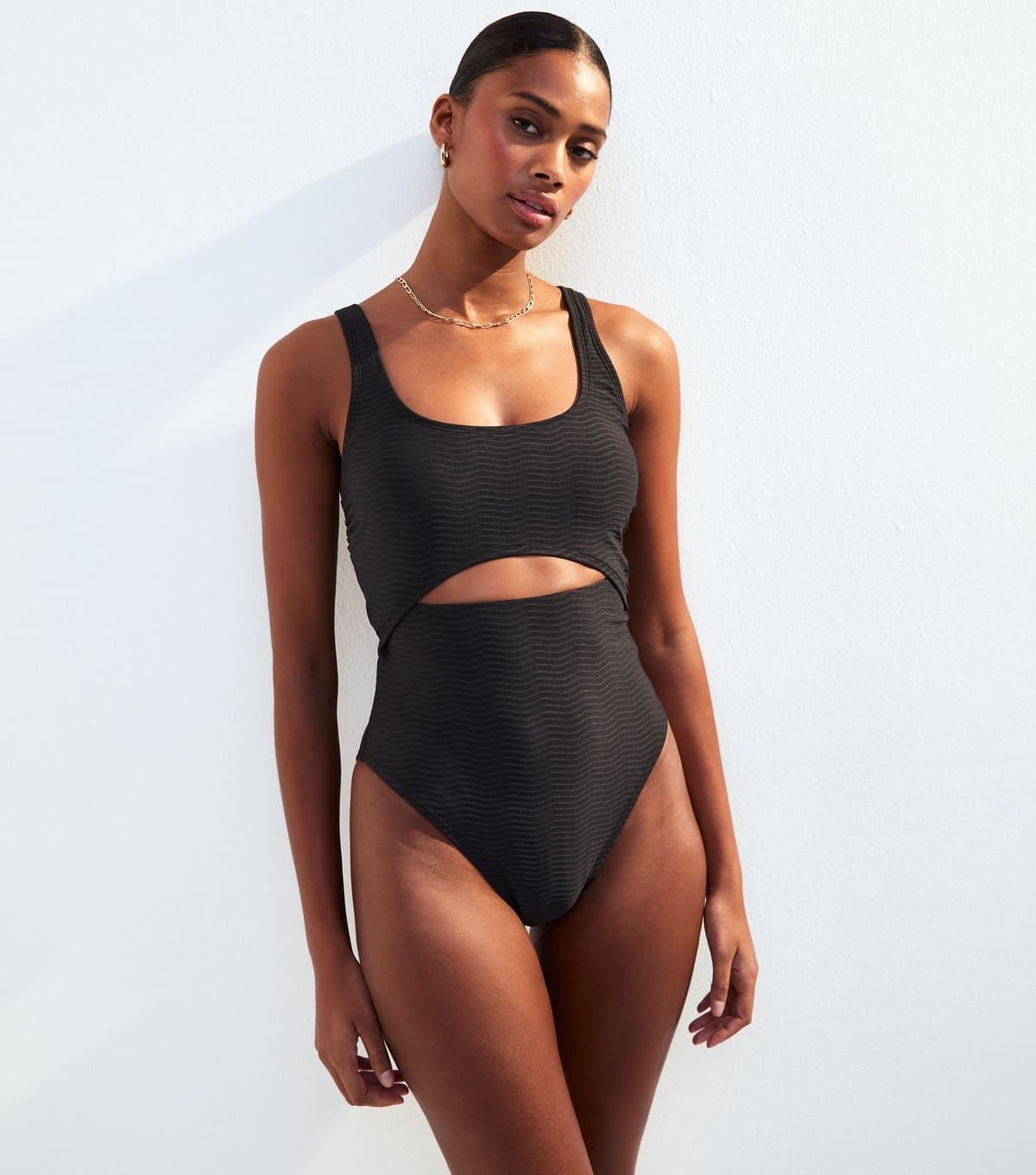 New Look Women's Black Wave Textured Cut Out Swimsuit New Look