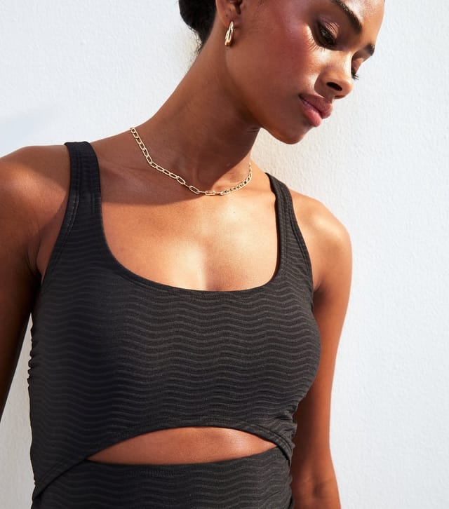 New Look Women's Black Wave Textured Cut Out Swimsuit New Look - 3