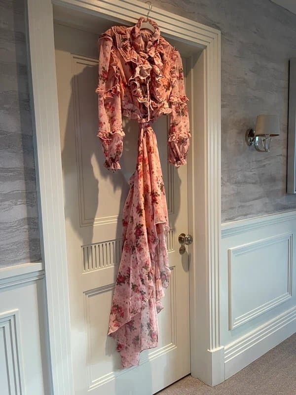 Luxy Boutique Pink Floral Print Chiffon Dress - Size S