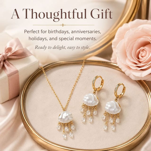 Lovii Lovii Women's 18K Gold Plated Baroque Pearl Jellyfish Jewelry Set - 2