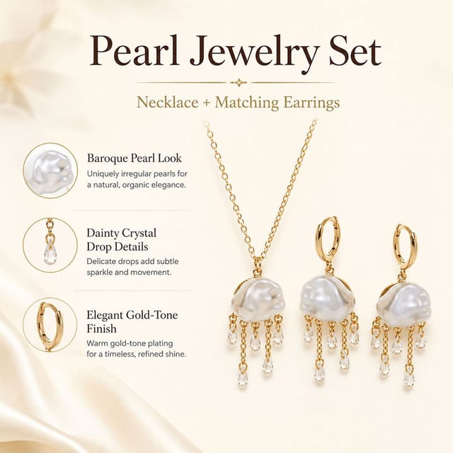 Lovii Lovii Women's 18K Gold Plated Baroque Pearl Jellyfish Jewelry Set - 3