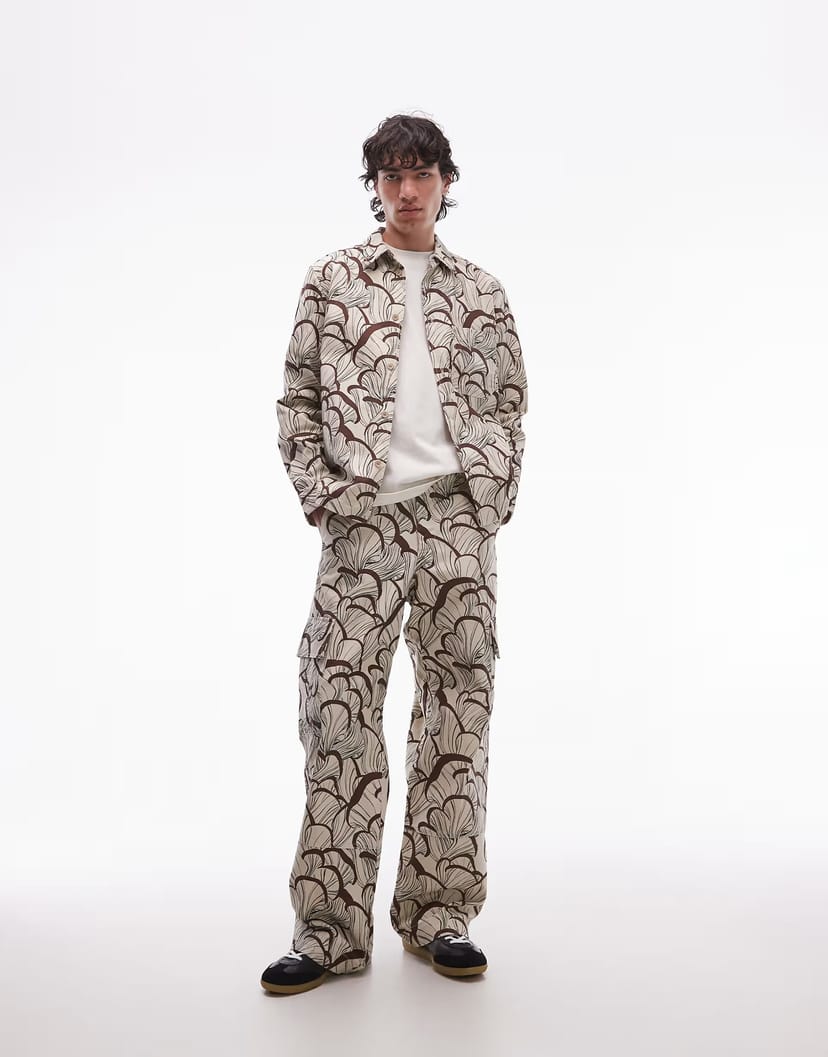 ASOS Double A By Wood Wood Robert cargo trousers co-ord in all over mushroom print - 1