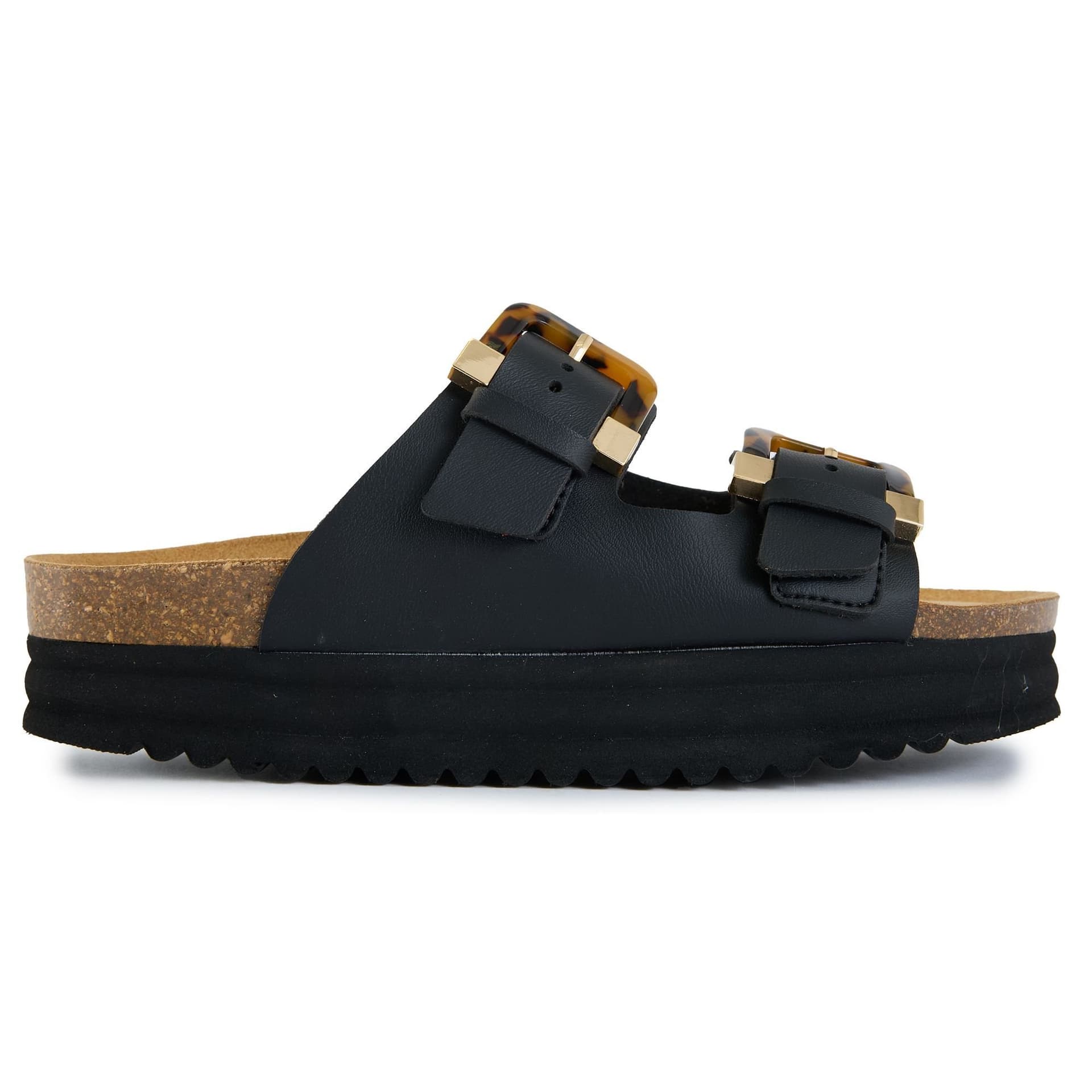 V.GAN V.GAN Women's Plum Tortoiseshell Comfort Footbed Sandals in Black