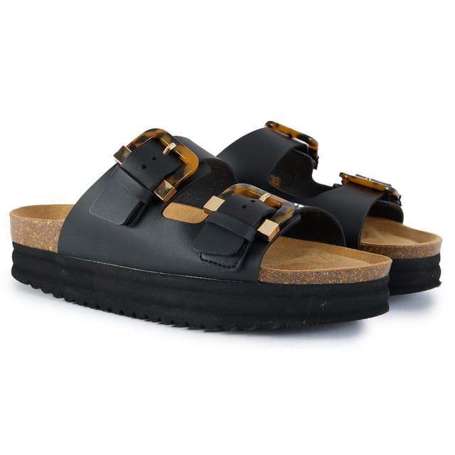 V.GAN V.GAN Women's Plum Tortoiseshell Comfort Footbed Sandals in Black - 2