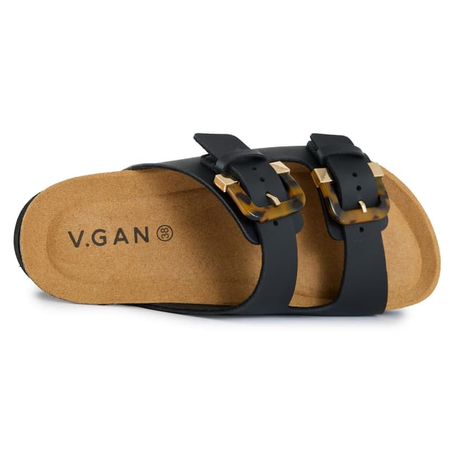 V.GAN V.GAN Women's Plum Tortoiseshell Comfort Footbed Sandals in Black - 3