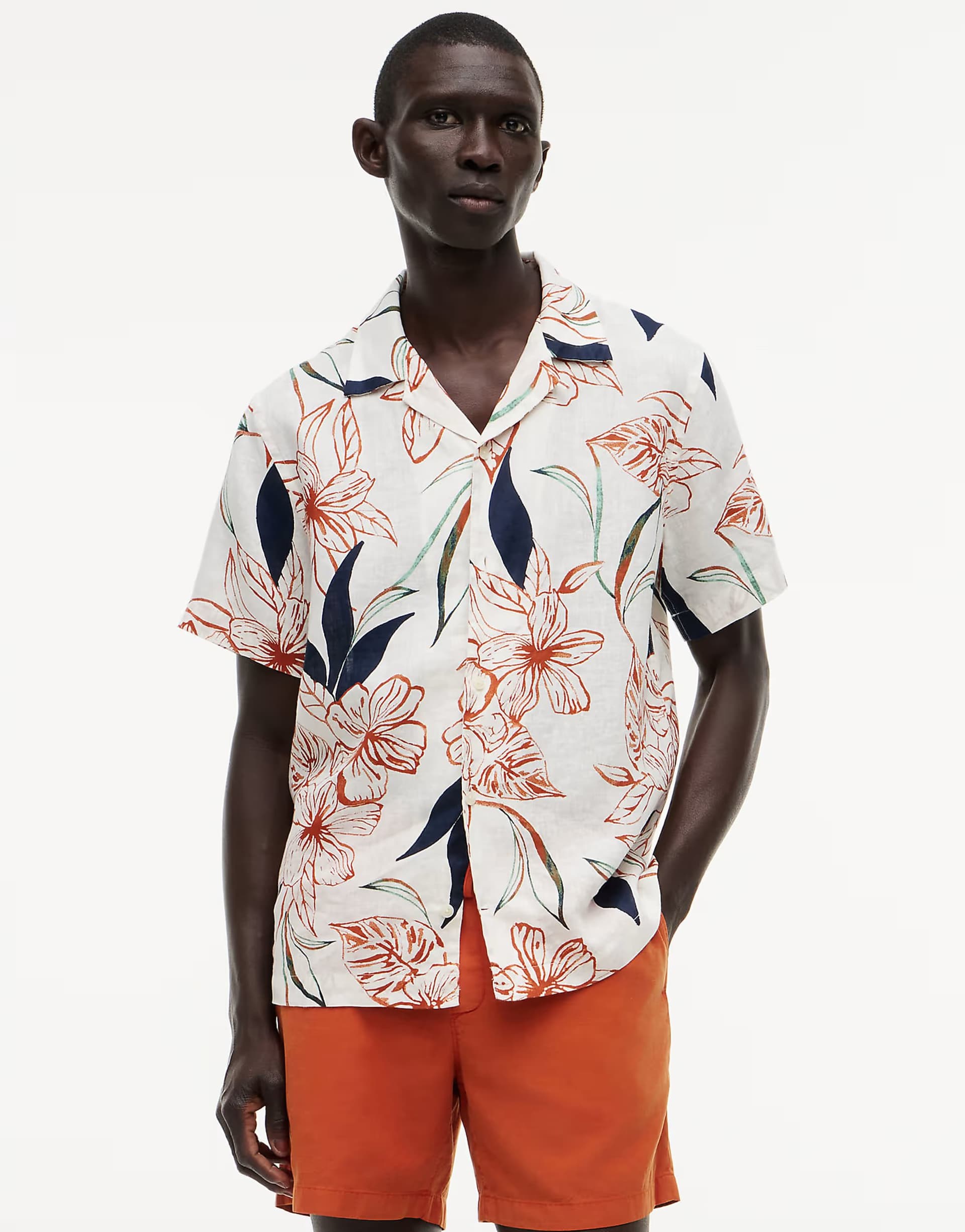 ASOS Tommy Hilfiger Regular tropical print linen short sleeve shirt in multi white