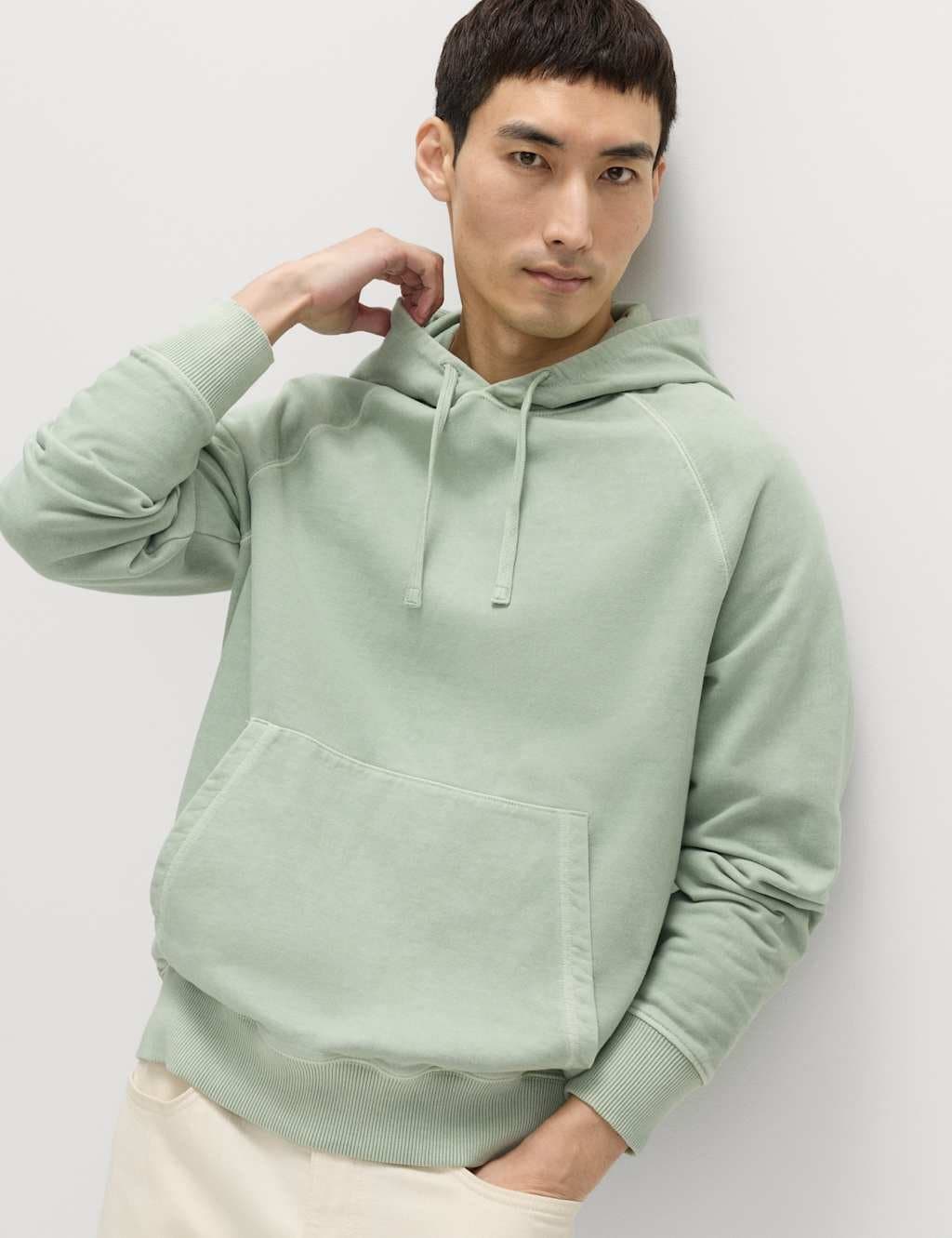 Marks & Spencer M&S Pure Cotton Garment Dyed Hoodie Pistachio