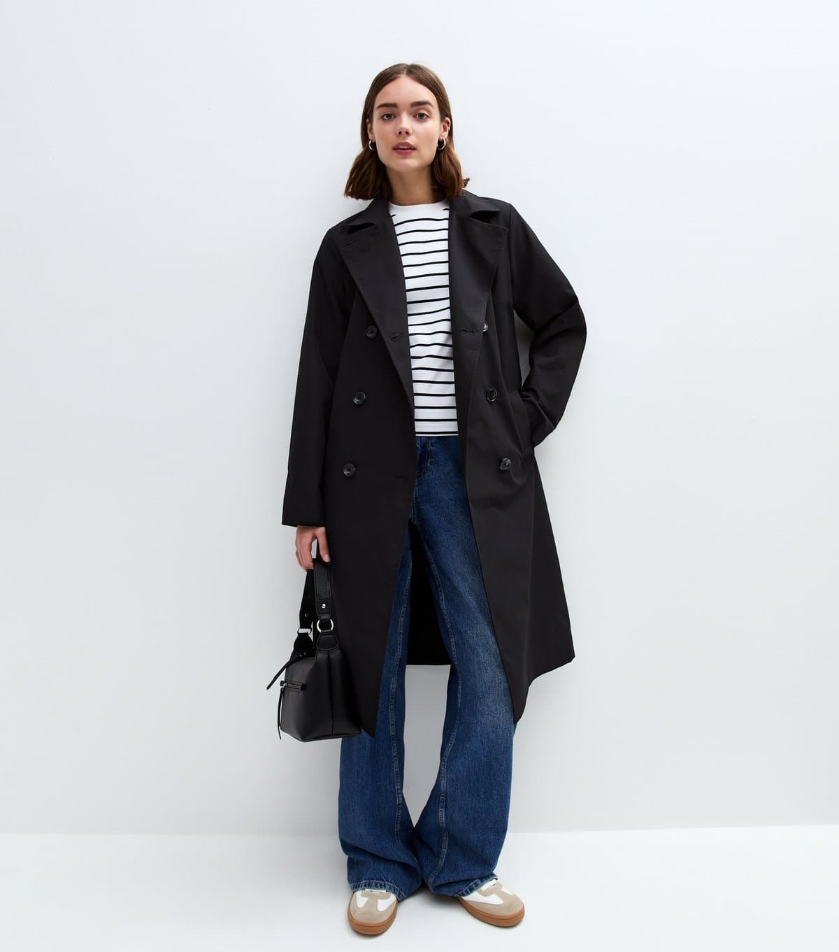 New Look Women's Black Double Breasted Trench Coat New Look