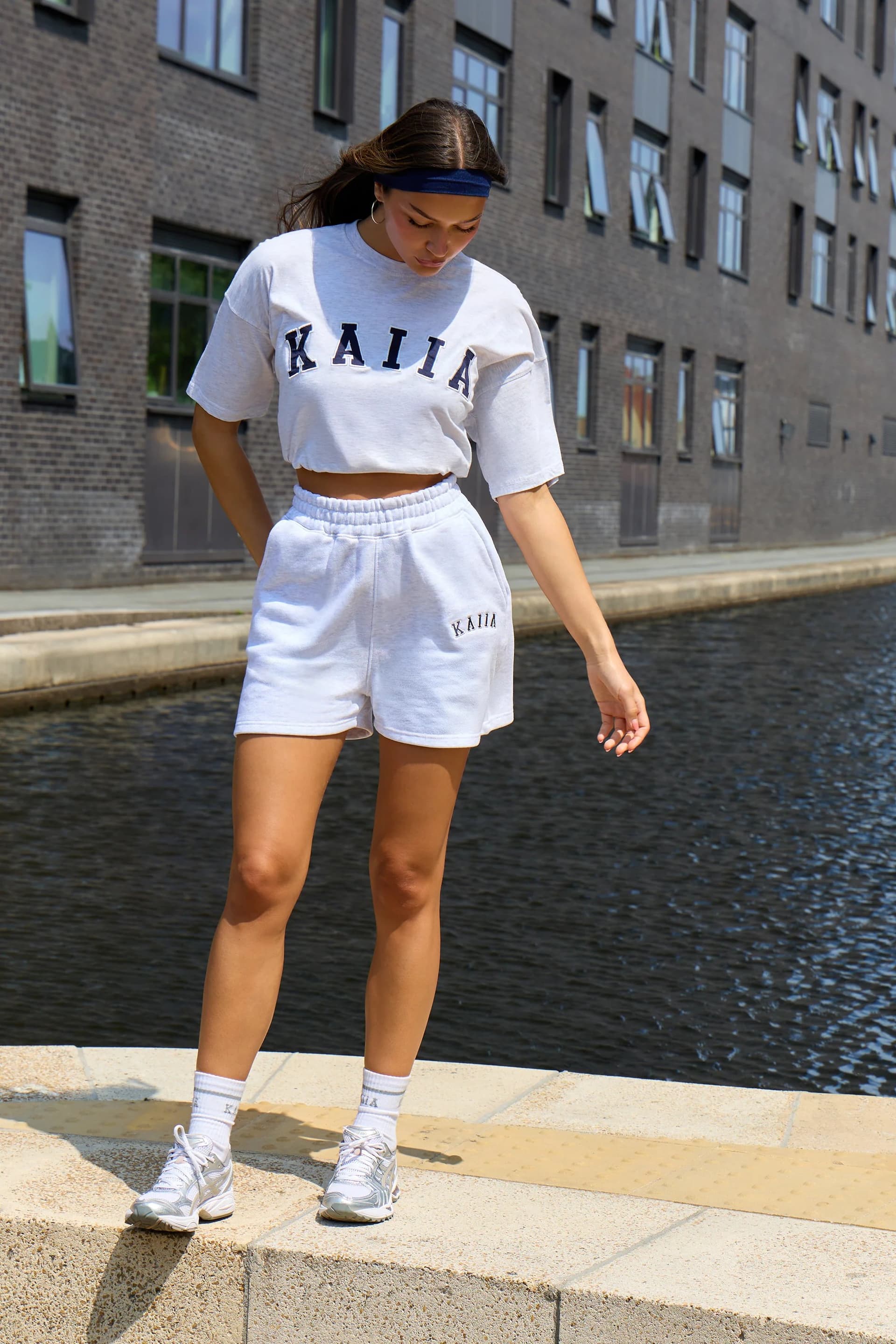 Kaiia Kaiia Logo Sweat Shorts Light Grey Marl & Navy