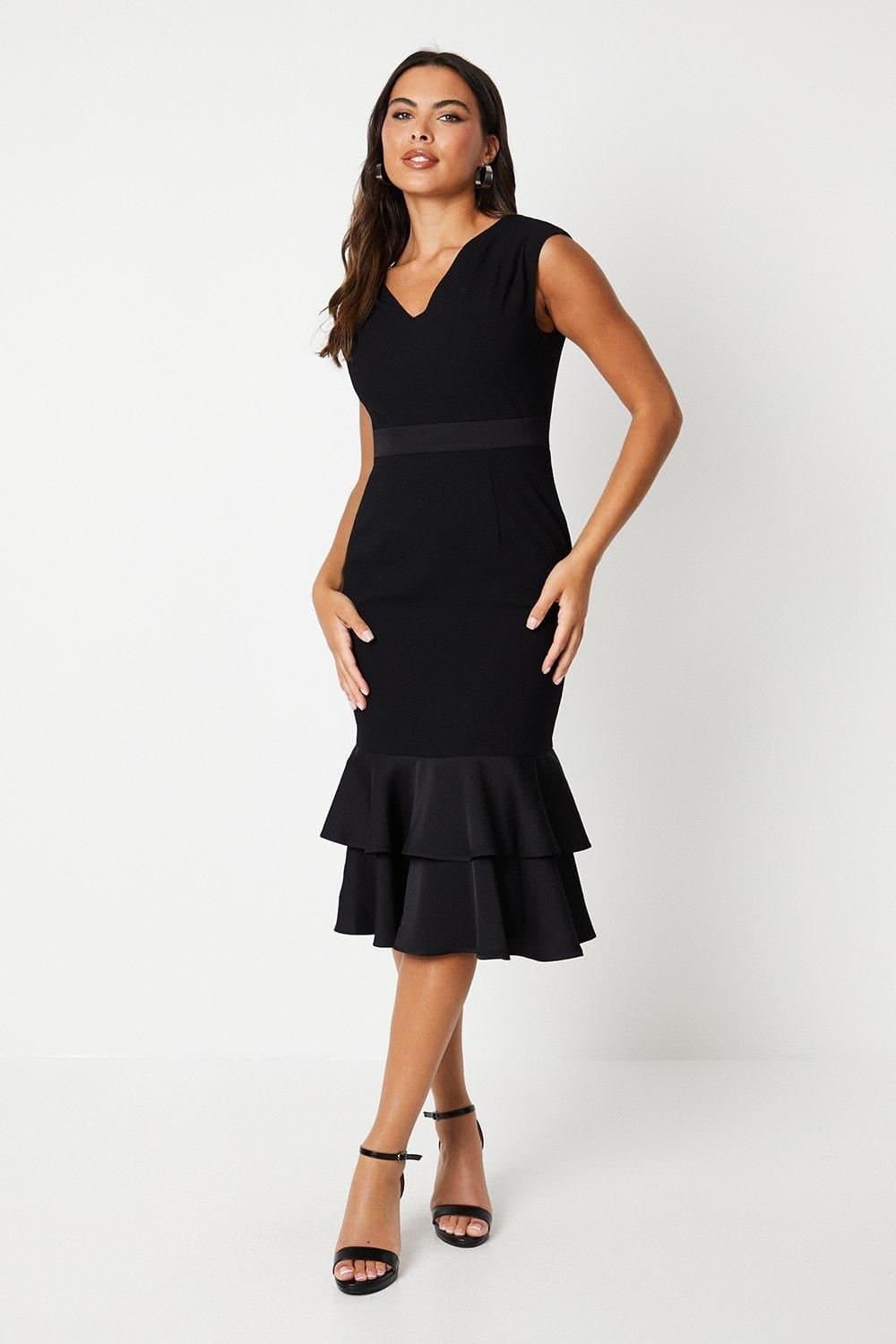 Coast Coast Women's Satin Back Crepe Dress With Peplum in Black