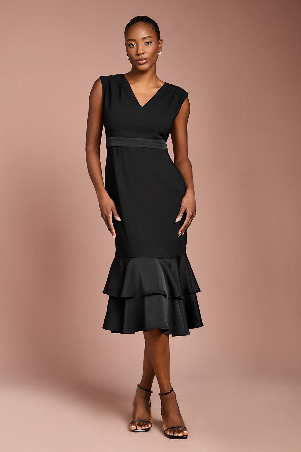 Coast Coast Women's Satin Back Crepe Dress With Peplum in Black - 4