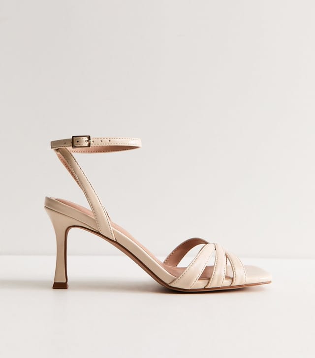 New Look Women's Off White Faux Leather Strappy Stiletto Sandals Vegan New Look - 2