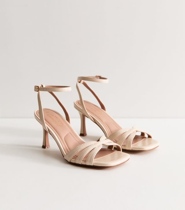 New Look Women's Off White Faux Leather Strappy Stiletto Sandals Vegan New Look - 3