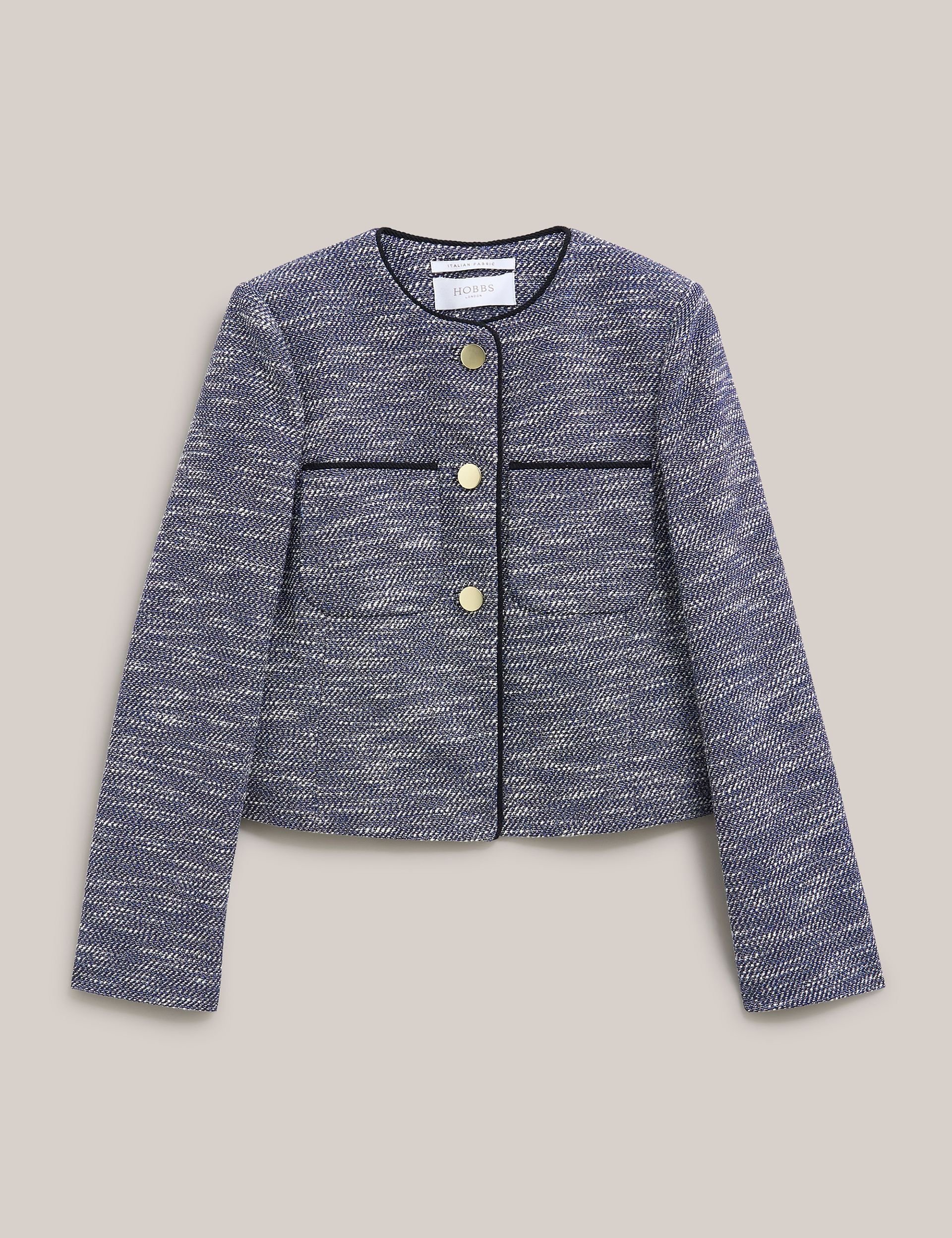 Hobbs London Hobbs London Women's Aleena Cropped Textured Jacket in Mid Navy - 2