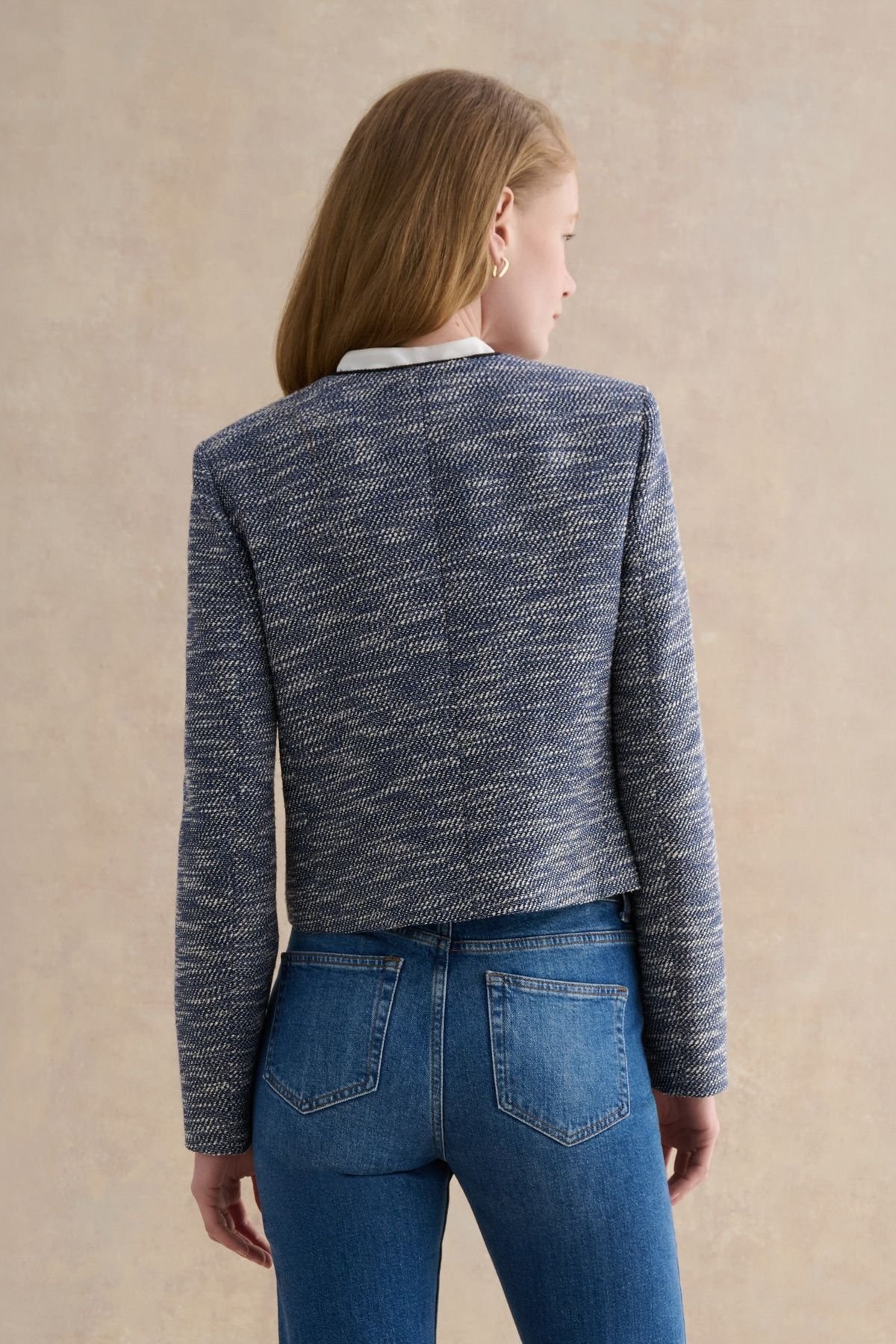 Hobbs London Hobbs London Women's Aleena Cropped Textured Jacket in Mid Navy - 4