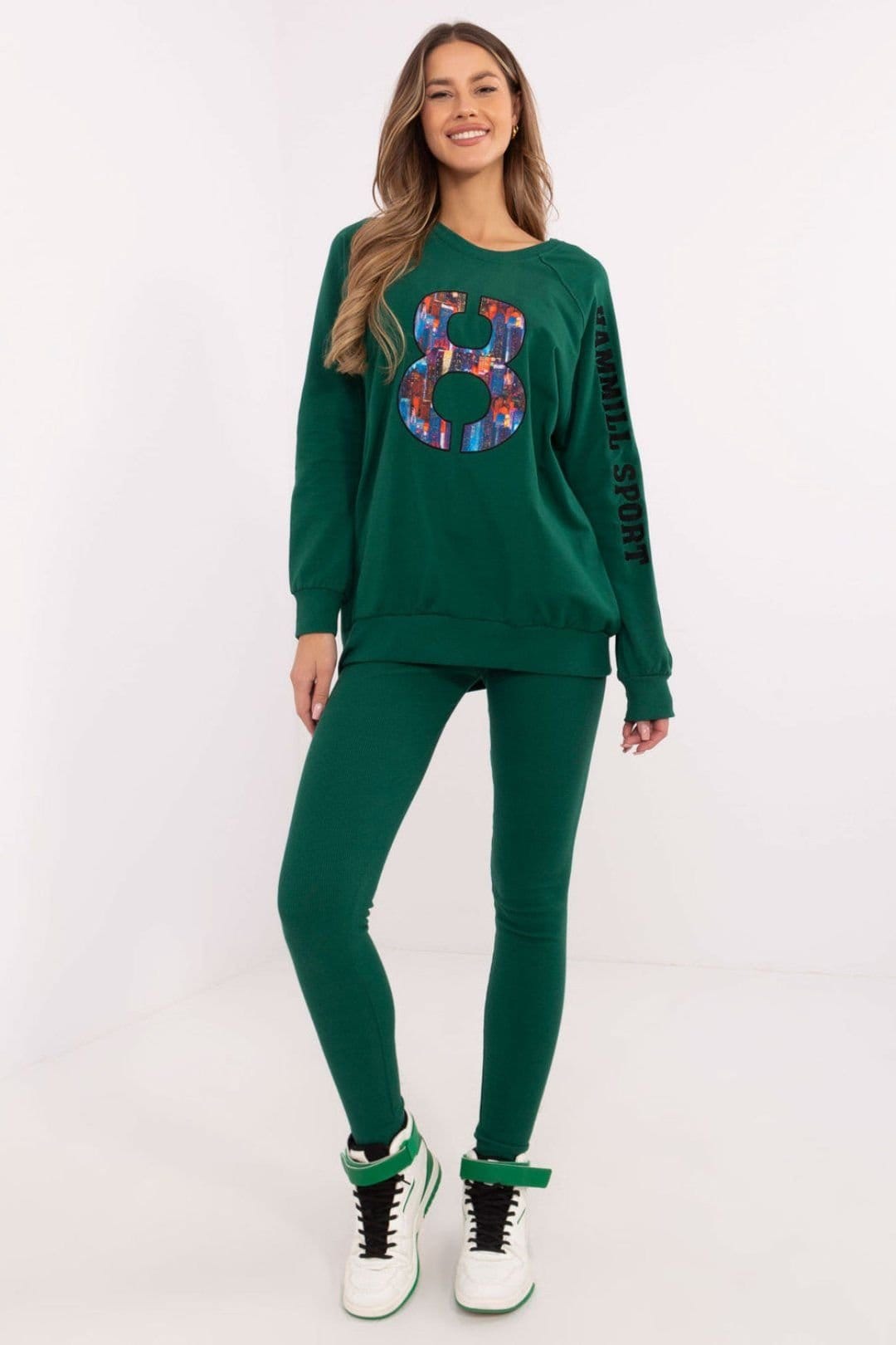 Love Lace Green Cotton Sweatshirt & High Waist Leggings Set