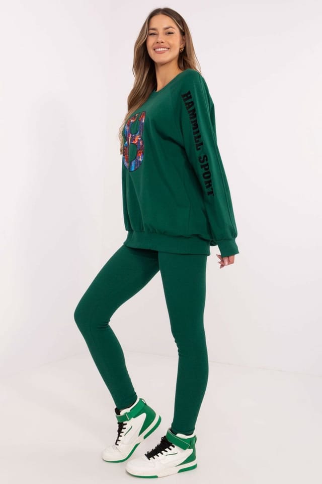 Love Lace Love Lace Women's Cotton Sweatshirt & High Waist Leggings Set Style 206110 in Green - 2