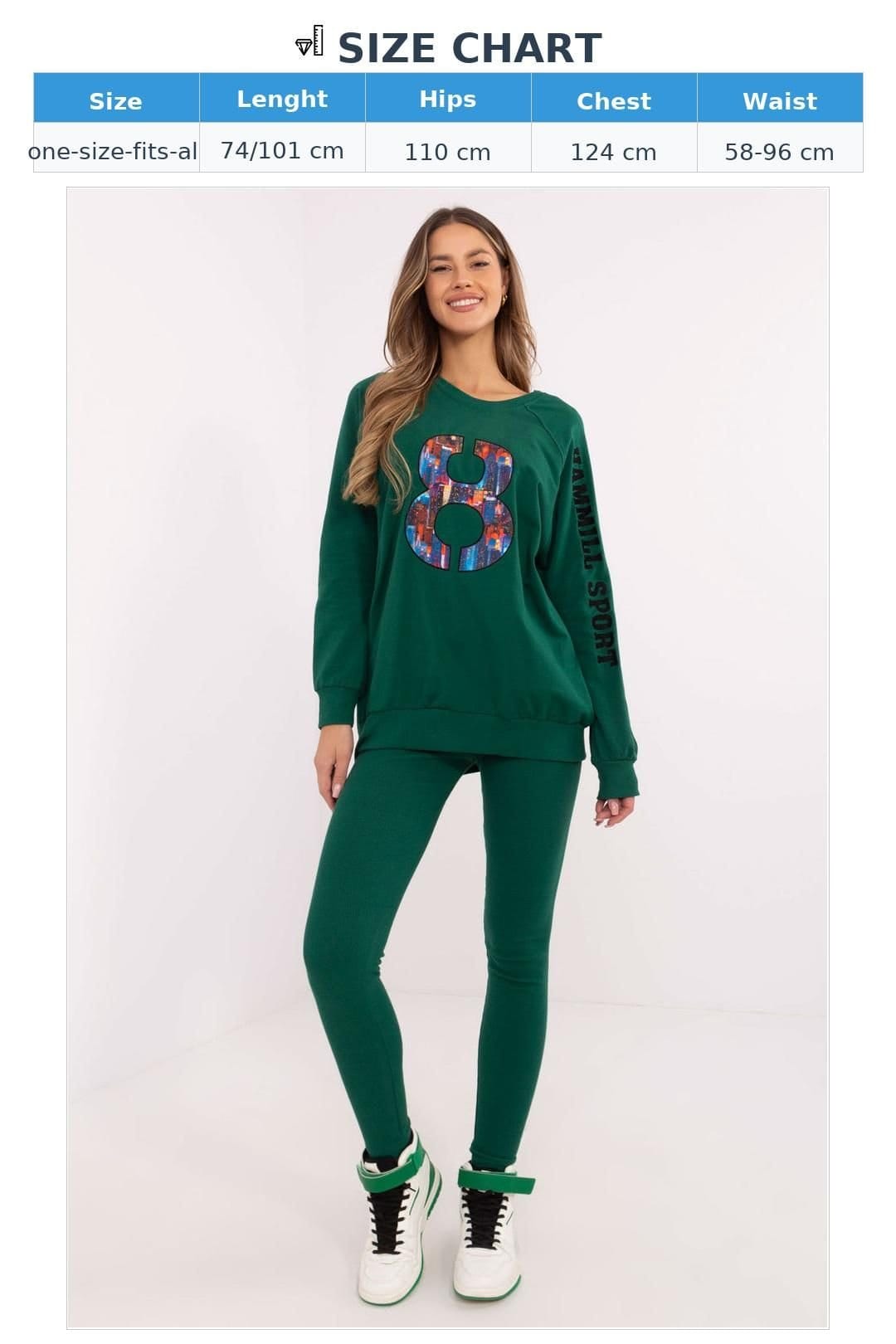 Love Lace Love Lace Women's Cotton Sweatshirt & High Waist Leggings Set Style 206110 in Green - 4