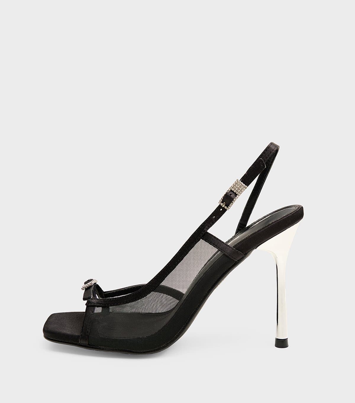 Public Desire Women's Black Grattitude Slingback Strap Square Top Stiletto Heels Public Desire New Look