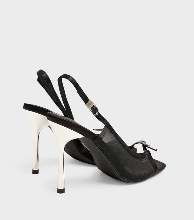 Public Desire Women's Black Grattitude Slingback Strap Square Top Stiletto Heels Public Desire New Look - 3
