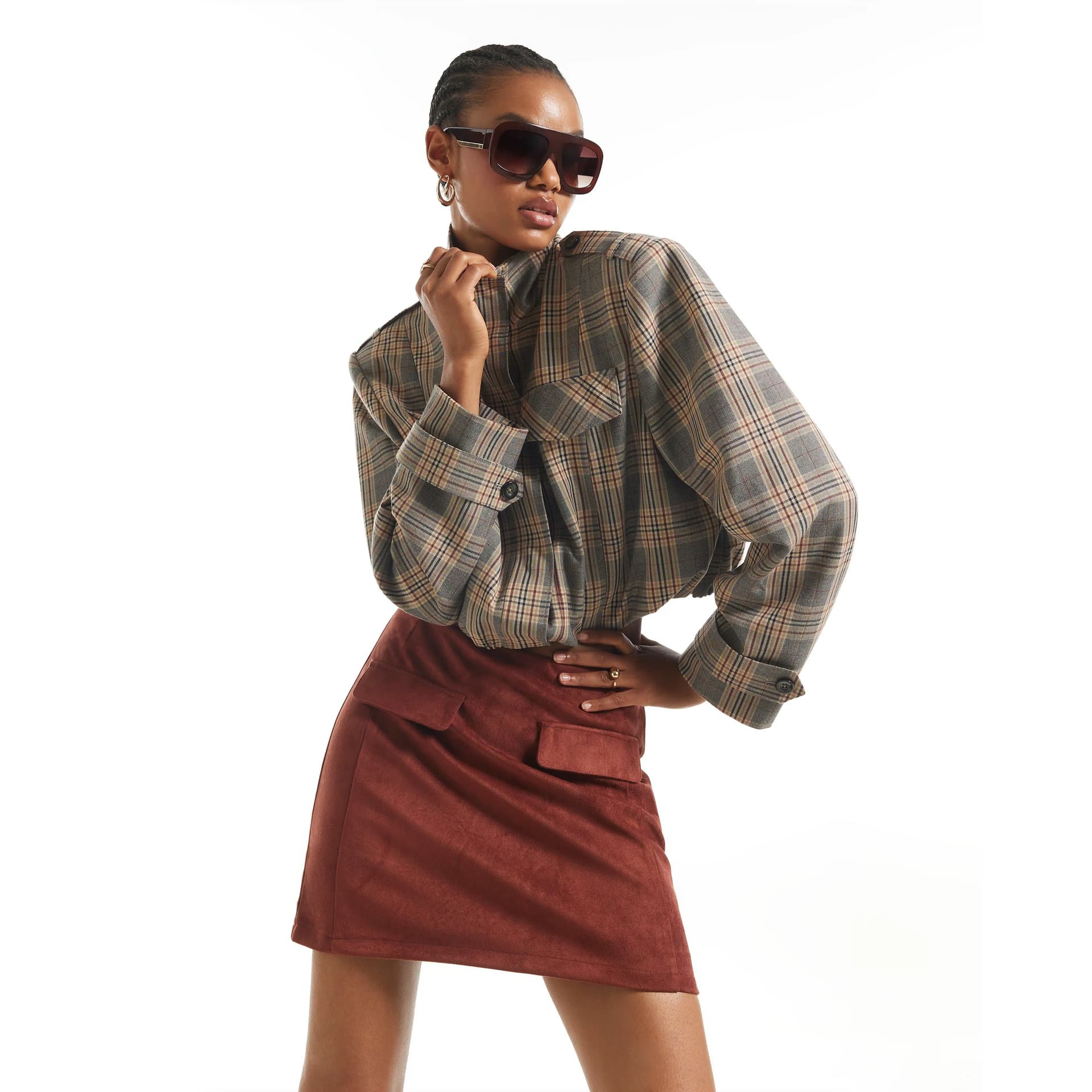 River Island River Island Womens Brown Faux Suede Pocket Detail Mini Skirt
