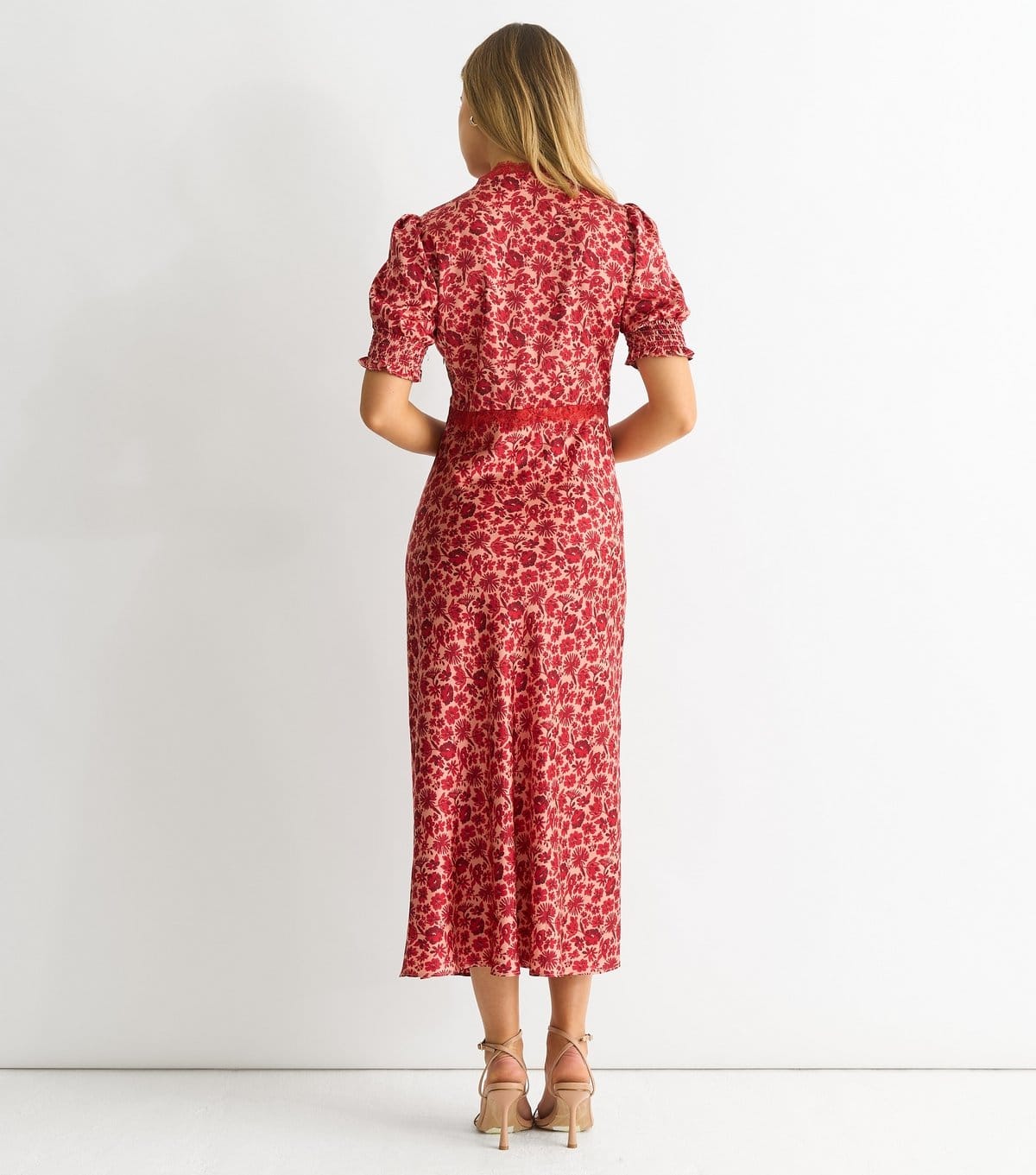 Gini London Women's Red Floral Print Lace Trim Midi Dress Gini London New Look - 4