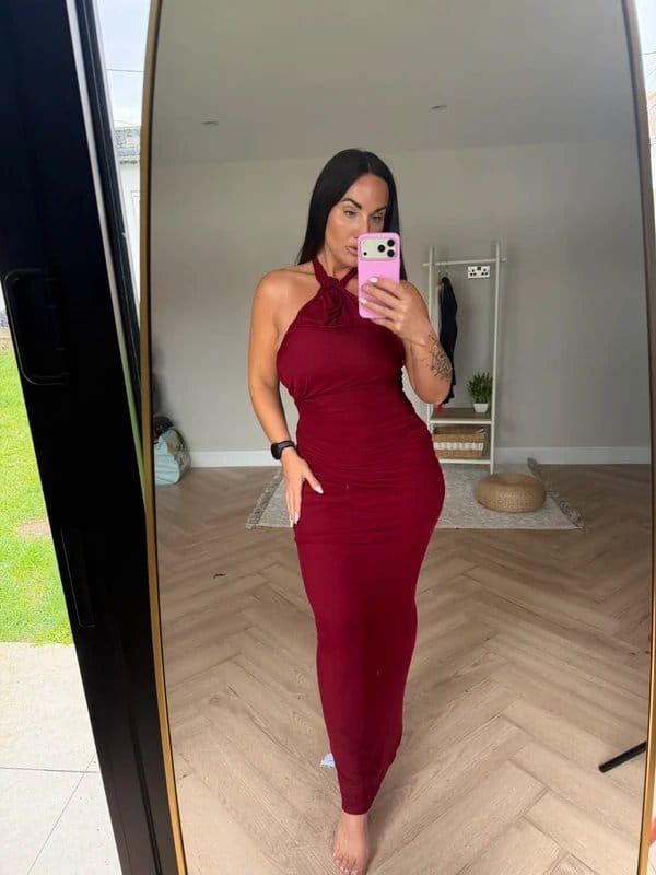 ASOS Burgundy Halter Neck Midi Dress