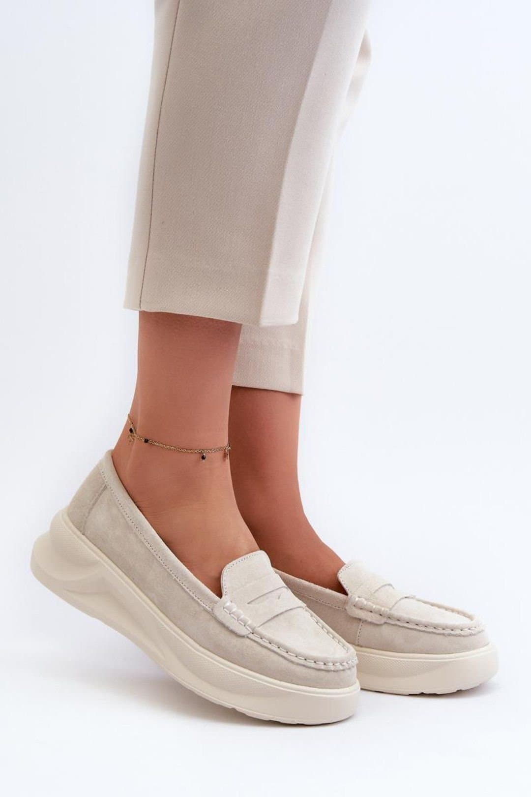 Love Lace Love Lace Beige Suede Moccasins with Platform