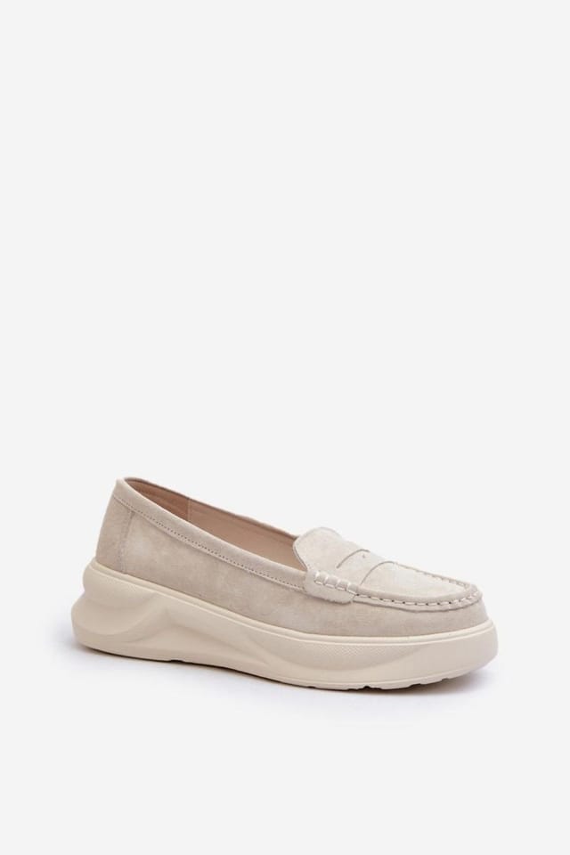 Love Lace Love Lace Women's Natural Suede Moccasins Platform with Rounded Toe Comfort in Beige - 2