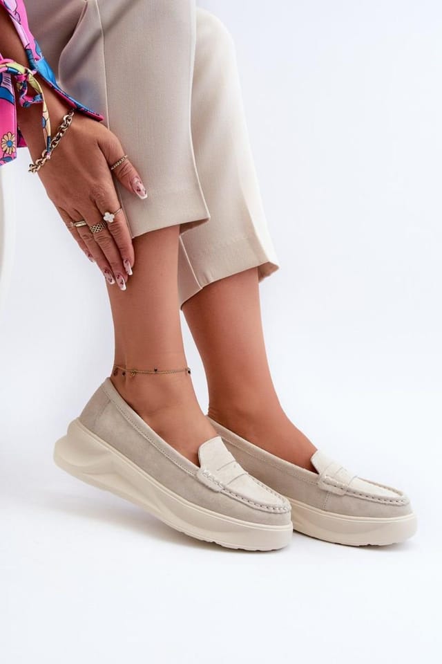 Love Lace Love Lace Women's Natural Suede Moccasins Platform with Rounded Toe Comfort in Beige - 3