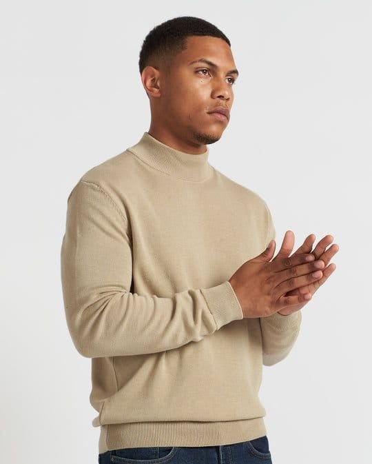 Alse Studio Alse Studio Men's Turtleneck Jumper 100% Cotton Premium Quality in Beige - 2