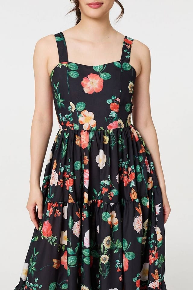 Izabel London Izabel London Women's Floral Sleeveless Skater Midi Dress in Black - 2