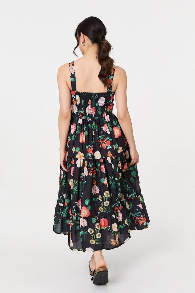 Izabel London Izabel London Women's Floral Sleeveless Skater Midi Dress in Black - 3