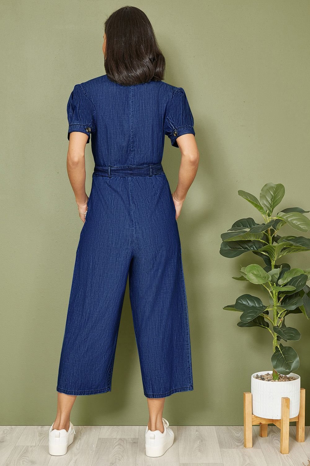 Yumi Yumi Women's Blue Cotton Chambray Button Up Jumpsuit - 3