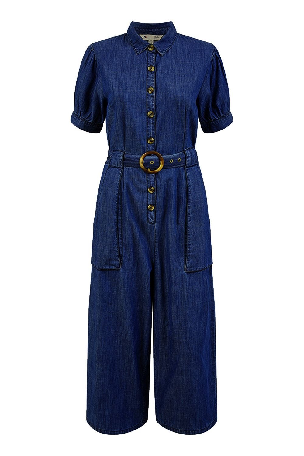 Yumi Yumi Women's Blue Cotton Chambray Button Up Jumpsuit - 4