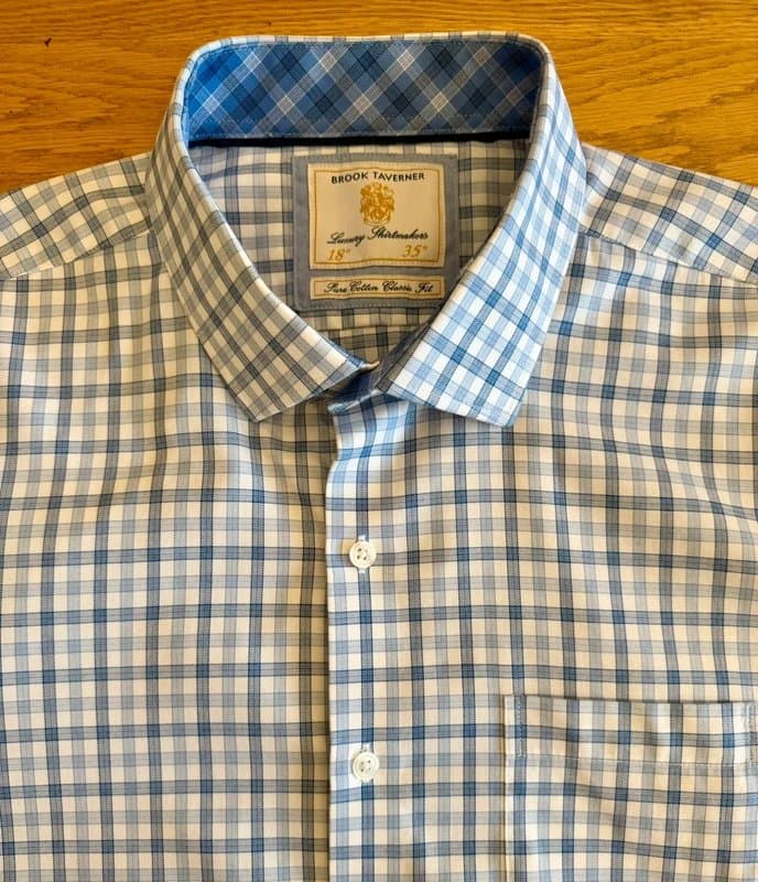 Brook Taverner Cotton Checked cutaway collar shirt size 18” 35”